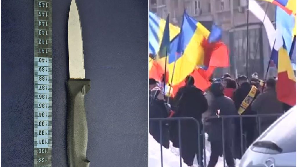 Barbat prins cu cutit la protestul AUR Piata Victoriei