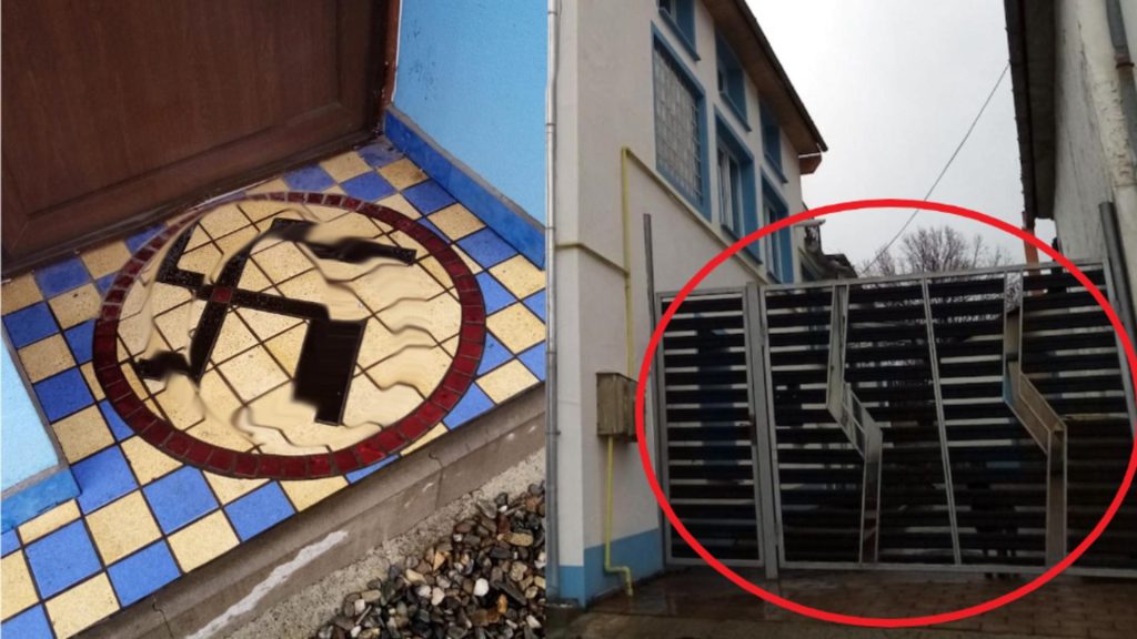 Admirator nazist retinut Zvastica pe prag simbol SS pe poarta