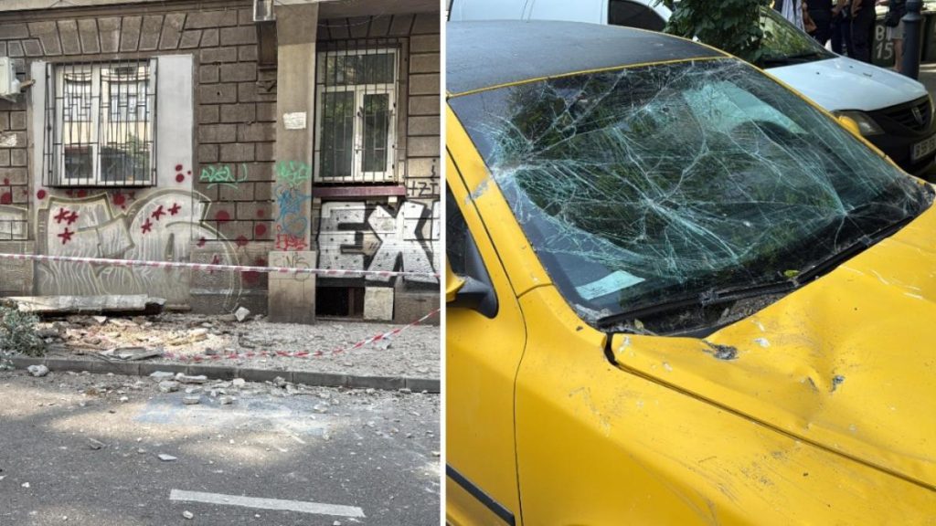 Balconul blocului din Bucuresti a cazut peste masina