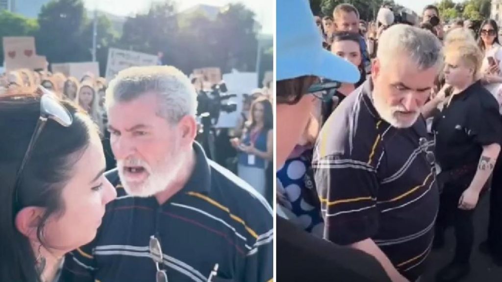 Barbat agresor tanara in protestul impotriva violentei